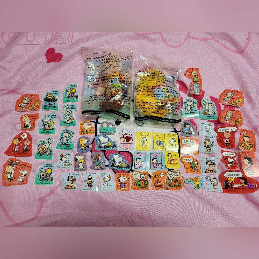 Vintage Peanuts Snoopy Wendy's Plush and 1950s Stickers (Open To Offers!)
